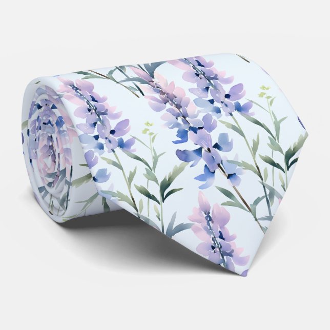 Light Blue Wildflowers Neck Tie (Rolled)