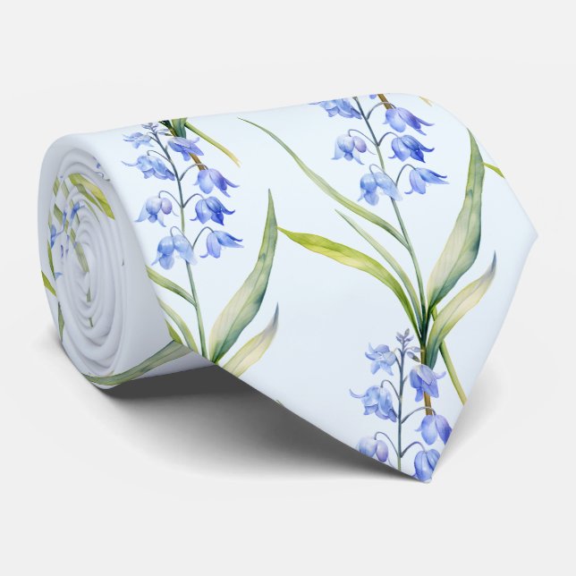 Light Blue Wildflowers Neck Tie (Rolled)