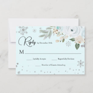 Light Blue Winter Floral RSVP Card