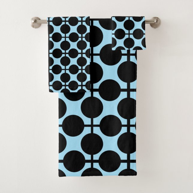 Light blue with black geometric  bath towel set (Insitu)