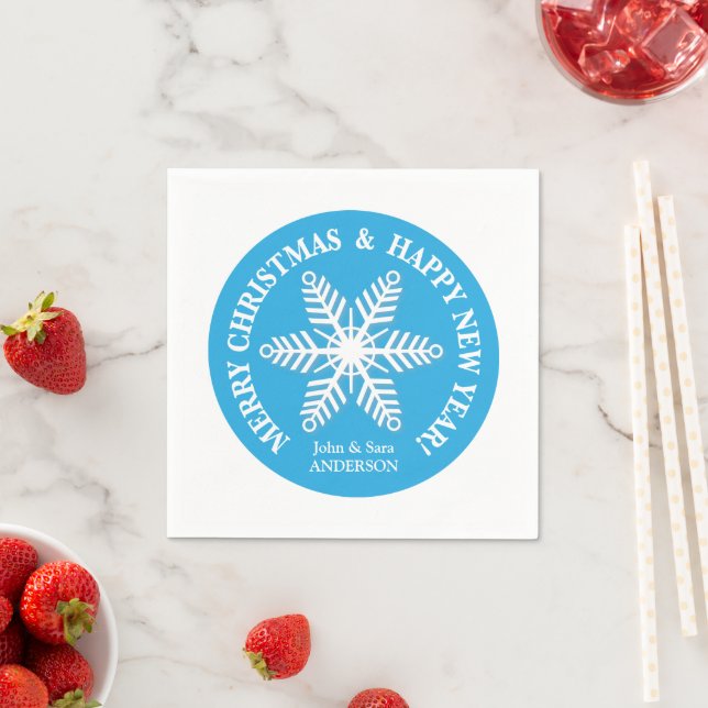 Light Blue With Snowflake Personalised Christmas Napkin (Insitu)
