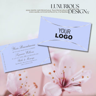 Light Blue with White Gold Decor and Logo Elegant Business Card