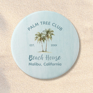 Light Blue Wood Palm Trees Modern Beach House 7.5 Cm Round Badge