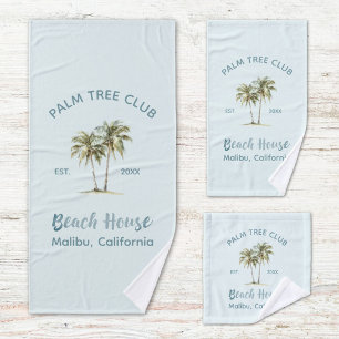 Light Blue Wood Palm Trees Modern Beach House Bath Towel Set
