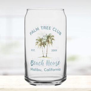 Light Blue Wood Palm Trees Modern Beach House Can Glass