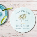 Light Blue Wood Palm Trees Modern Beach House Coaster<br><div class="desc">Bring coastal charm to your beach house with this Light Blue Palm Trees coaster. Featuring a modern nautical design with palm trees and a wood background,  it’s perfect for a seaside cottage or summer getaway.</div>