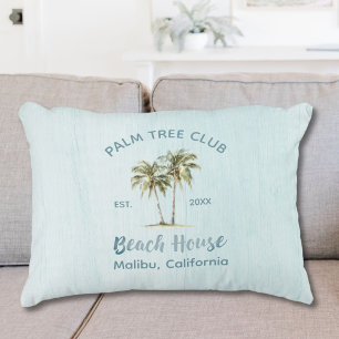Light Blue Wood Palm Trees Modern Beach House Decorative Cushion