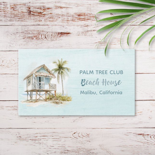 Light Blue Wood Rustic Beach House Business Card (Close up)