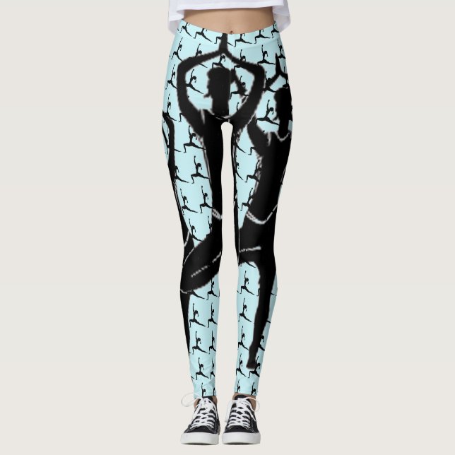 Light Blue Work It Yoga Pose Silhouette Leggings (Front)