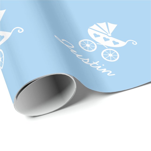 Light blue wrapping paper with cute baby carriage (Roll Corner)