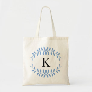 Light Blue Wreath Personalised Monogram Tote Bag