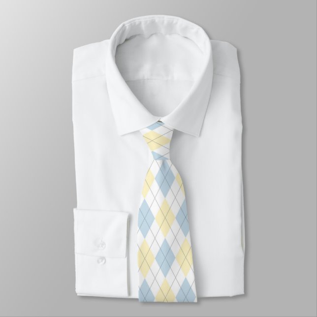 Light Blue & Yellow Argyle Necktie (Tied)