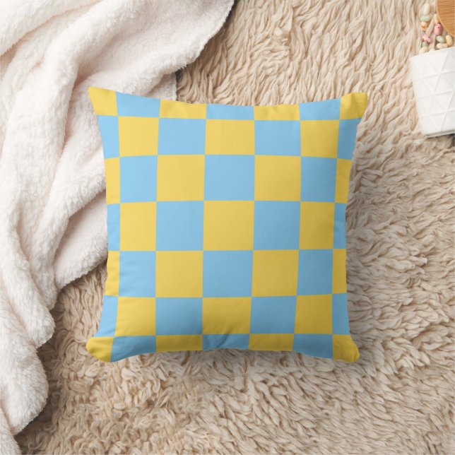 Light Blue Yellow Checkerboard Pillow (Blanket)