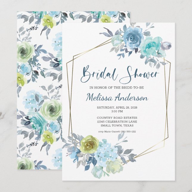 Light Blue Yellow Green Floral Bridal Shower  (Front/Back)