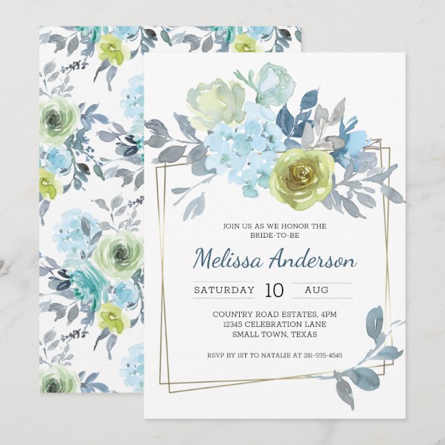 Light Blue Yellow Green Floral Bridal Shower (Front/Back)
