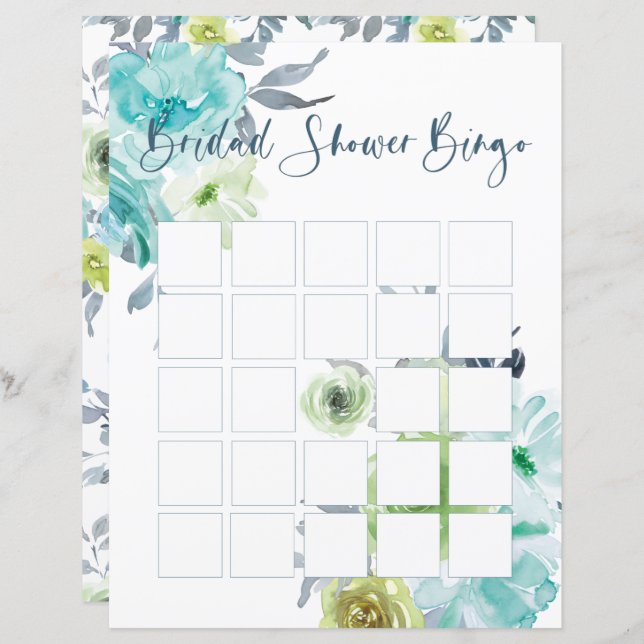 Light Blue Yellow Green Floral Bridal Shower Bingo (Front/Back)