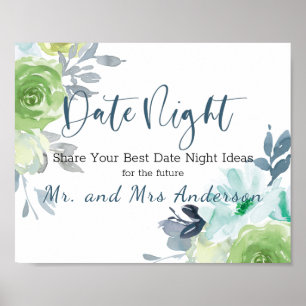 Light Blue Yellow Green Floral Date Night Sign