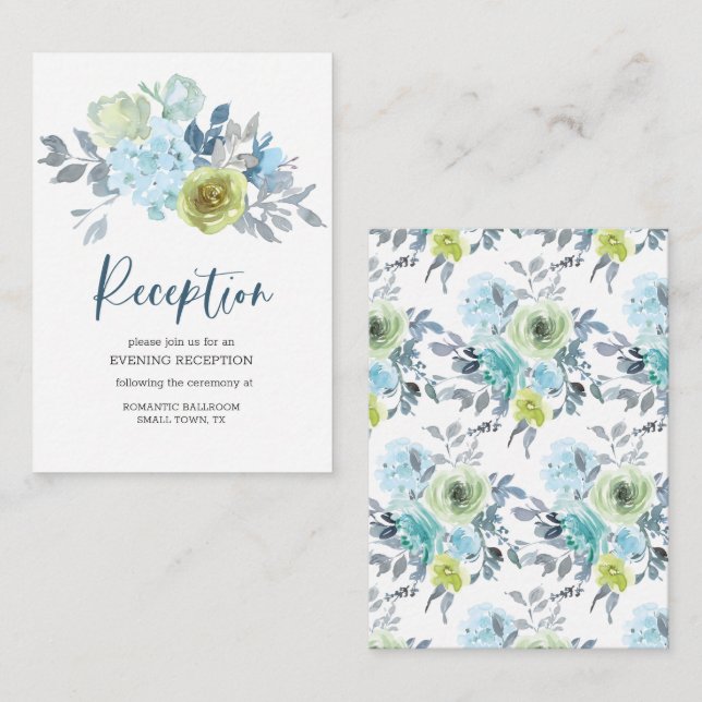Light Blue Yellow Green Floral Wedding Enclosure Card (Front/Back)