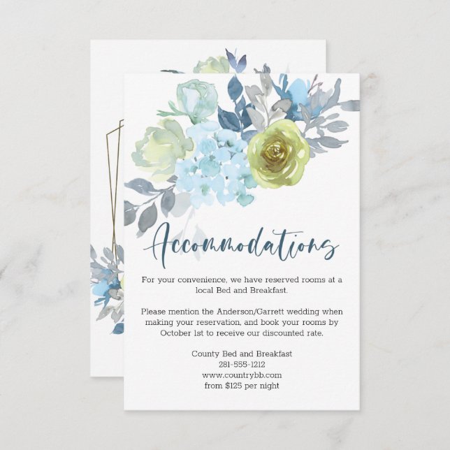 Light Blue Yellow Green Floral Wedding Enclosure Card (Front/Back)