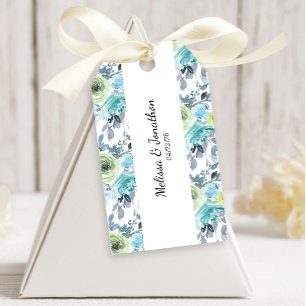 Light Blue Yellow Green Floral Wedding Gift Tags