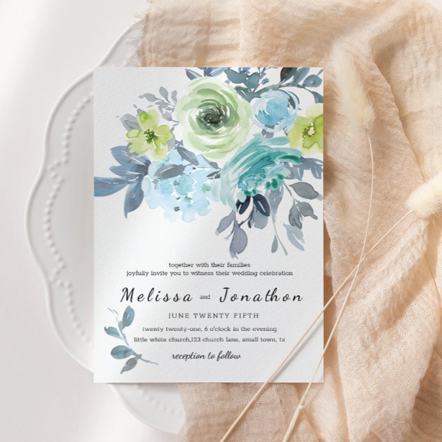 Light Blue Yellow Green Floral Wedding Invitation (Creator Uploaded)