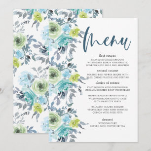 Light Blue Yellow Green Floral Wedding Menu