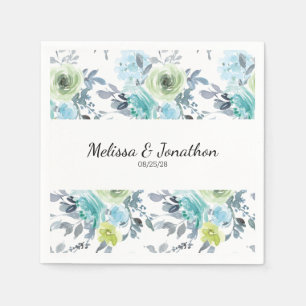 Light Blue Yellow Green Floral Wedding Napkins