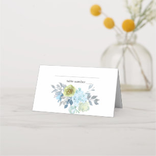 Light Blue Yellow Green Floral Wedding Place Card