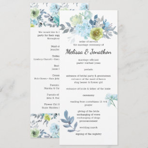 Light Blue Yellow Green Floral Wedding Program Programme