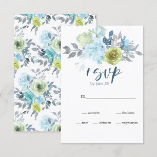Light Blue Yellow Green Floral Wedding RSVP Card