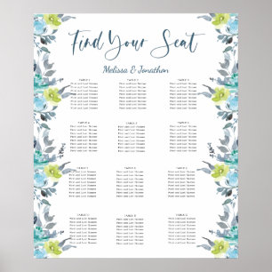 Light Blue Yellow Green Wedding Seating Chart