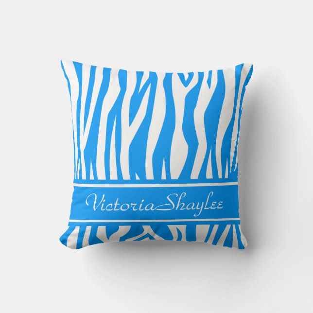 Light Blue Zebra Print with custom text Cushion (Front)
