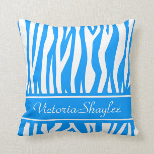 Light Blue Zebra Print with custom text Cushion