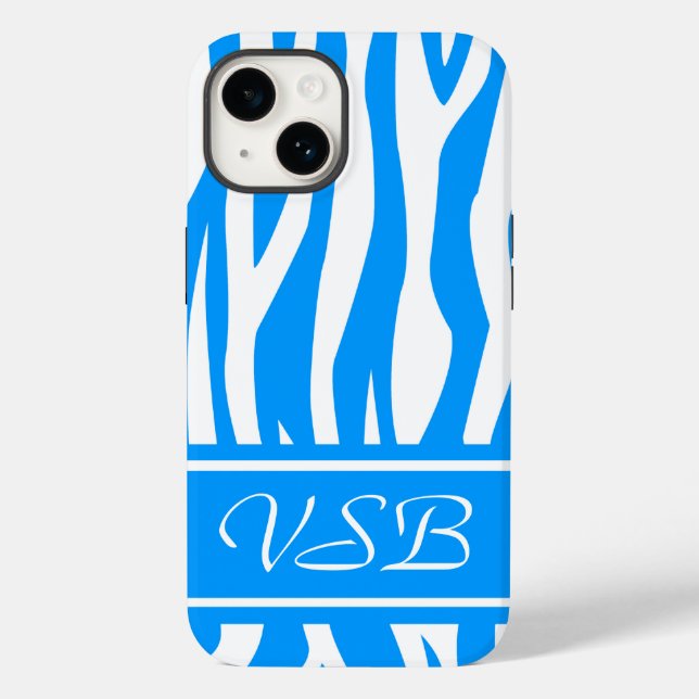 Light Blue Zebra Print with monogram Case-Mate iPhone Case (Back)