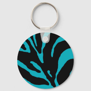 Light Blue Zebra Stripe Animal Print Key Ring