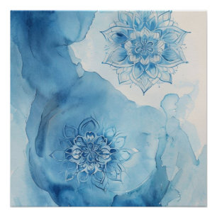 Light blue Zen Mandala Pattern  Poster