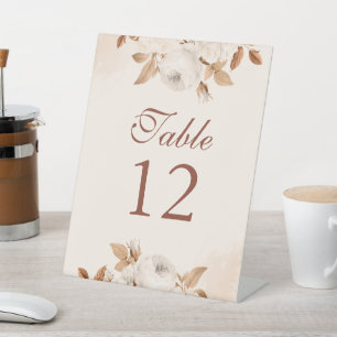 Light Blush and Copper Floral Table Numbers Pedestal Sign