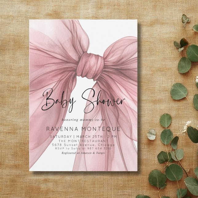 Light Blush Bow Clean Personalized Baby Shower  Invitation (Creator Uploaded)