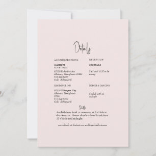 Light Blush Floral Back Wedding Detail Invitation