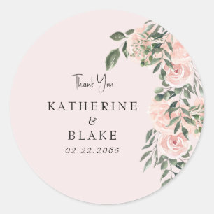 Light Blush Floral Wedding Thank You Classic Round Sticker