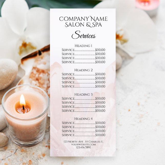Light Blush Pink Crystals Spa Salon Service Menu (Creator Uploaded)