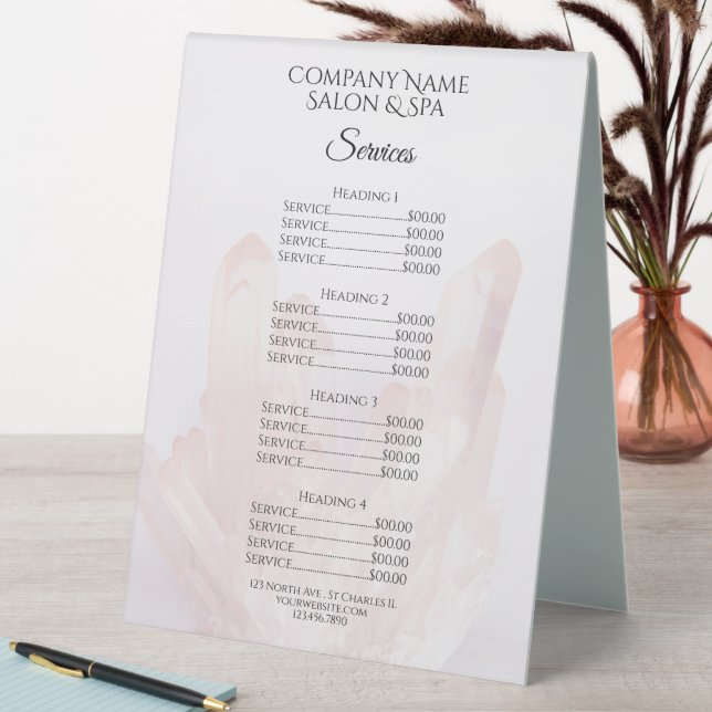 Light Blush Pink Crystals Spa Salon Services Menu (In SItu (Table))