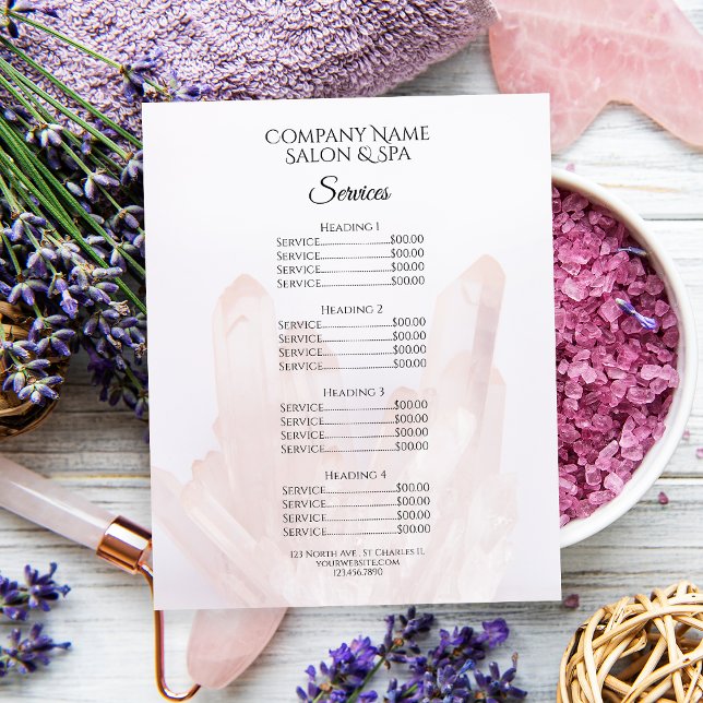 Light Blush Pink Crystals Spa Salon Services Menu (Creator Uploaded)