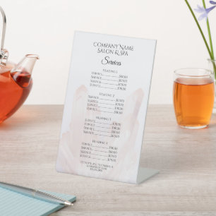 Light Blush Pink Crystals Spa Salon Services Menu Pedestal Sign