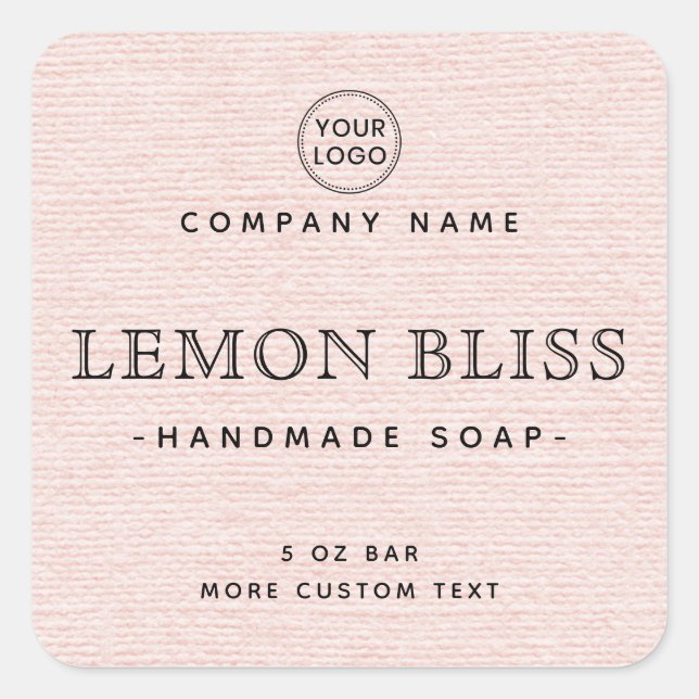 Light blush pink linen look square product labels (Front)