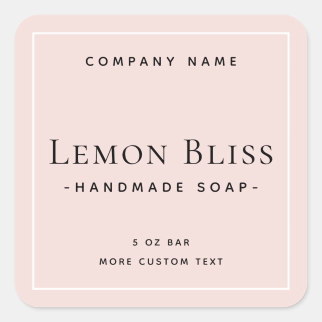 Light blush pink white border square product label (Front)