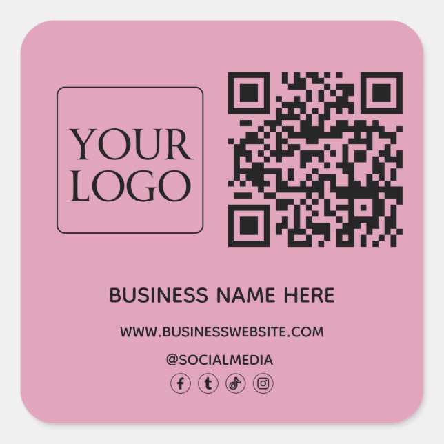 Light Blush QR Code Business Logo Website Square Sticker (Front)