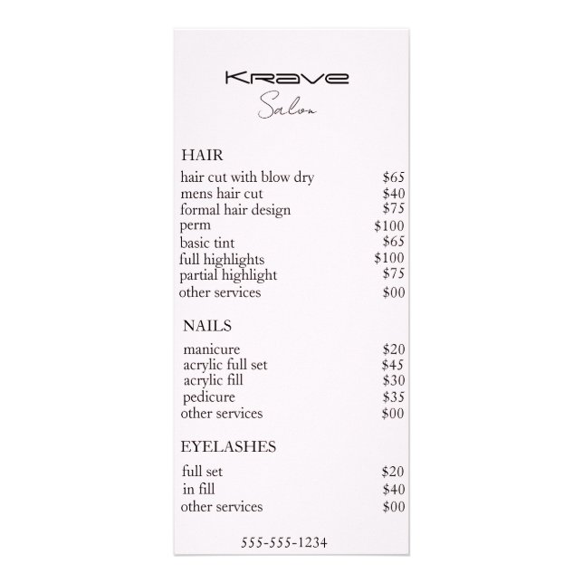 light blush service menu (Front)