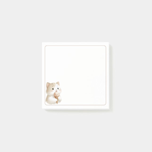 Light Border Tan White Cute Cat Ice Cream Cone Post-it Notes (Front)