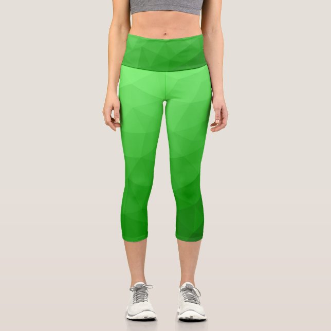 Light bright green gradient geometric mesh pattern capri leggings (Front)